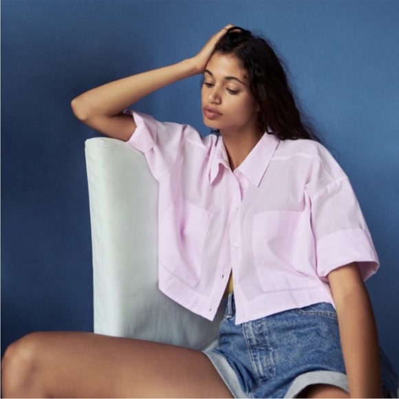 Zara tripped crop sleeveless button up shirt - Picture 2 of 3